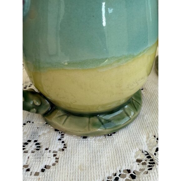 Vintage 80's Set 4 Majolica Pottery Mugs Cups Cactus blossom Handle - Picture 6 of 13